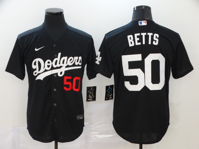 Men's Los Angeles Dodgers Black #50 Mookie Betts Cool Base Stitched Jersey